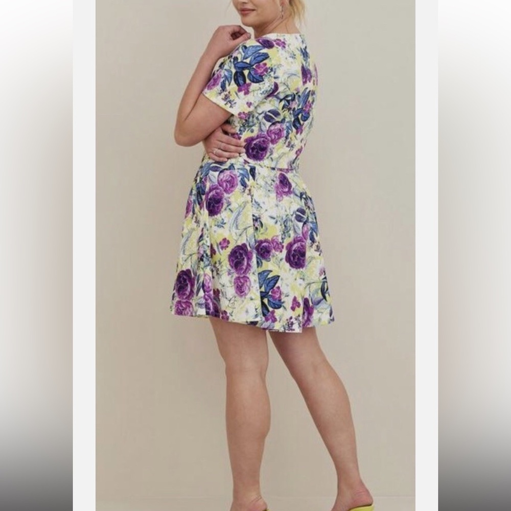 Torrid Women's Floral V-Neck Top and skirt set- Purple and Yellow